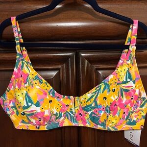 Anne Cole Adjustable Underwire Yellow Pink Floral Bikini Top XL XXL